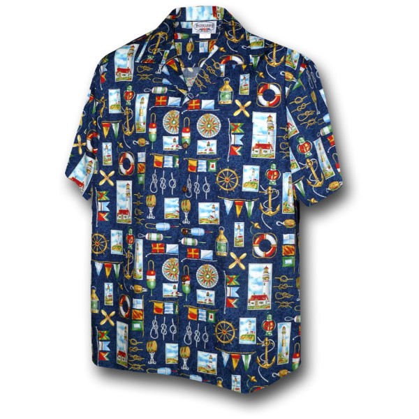 Pacific Legend Modrá havajská košile s námořním motivem Velikost: L - Gril-Zahrada.cz