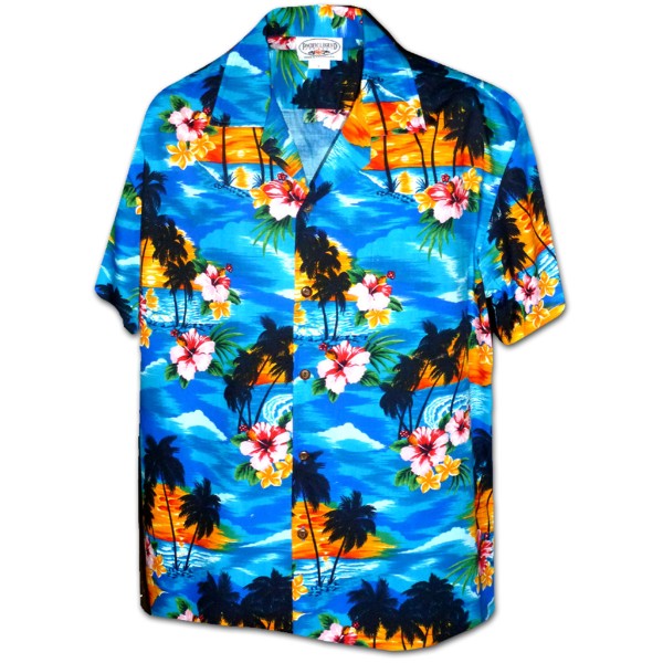 Pacific Legend Modrá havajská košile s motivem ibišku a palem Velikost: XL - Gril-Zahrada.cz