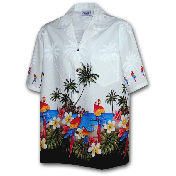 Pacific Legend Bílá havajská košile s motivem palem a papoušků Velikost: XXL - Gril-Zahrada.cz