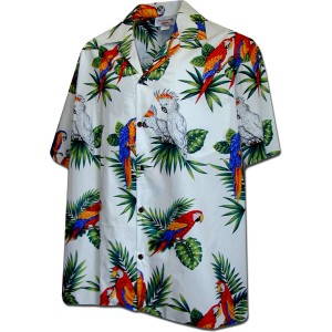 Pacific Legend Bílá havajská košile s motivem papoušků Velikost: L - Gril-Zahrada.cz